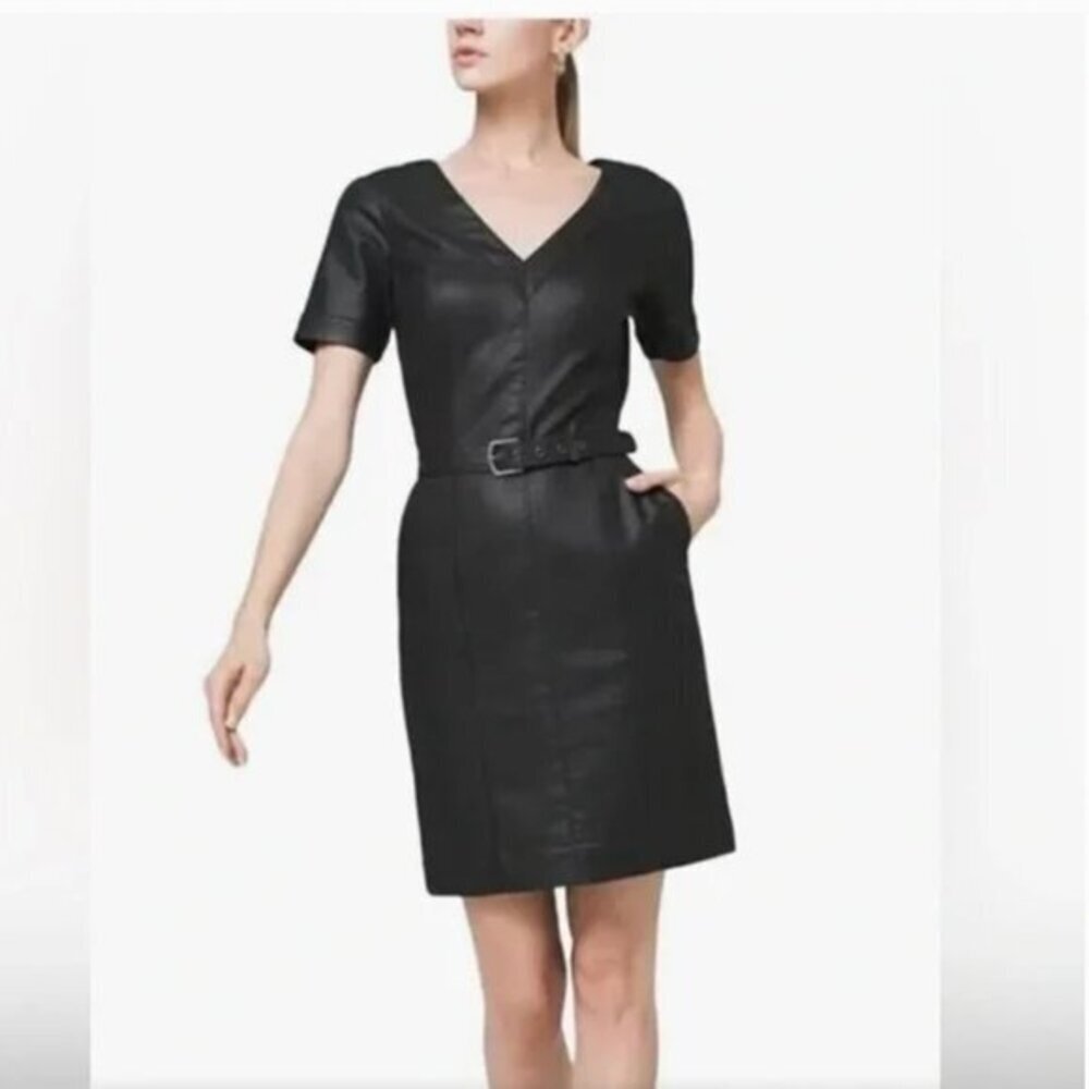 NWT White House Black Marked black coated belted dress